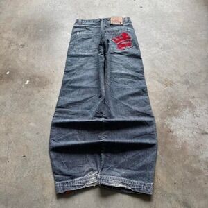 Baggy Royal Wear Wide Leg Southpole Styl Crown Embroidered Y2K Denim Jeans - 38